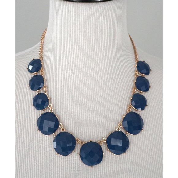 Jewelry - Blue Gold Large Jewel Chain Link Party Necklace